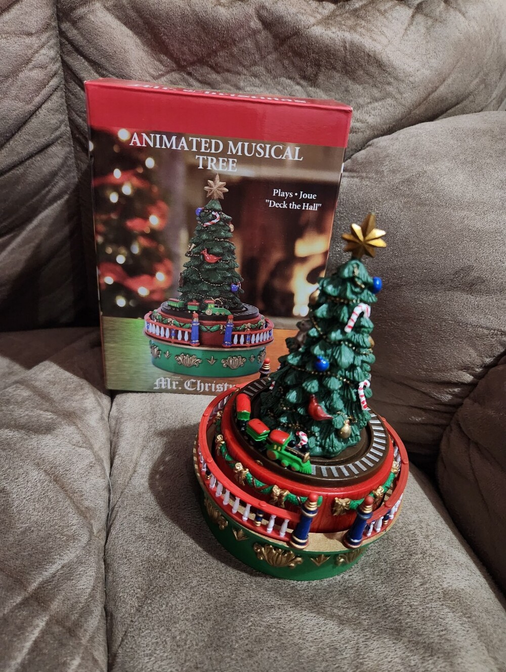 Mr Christmas Animated Musical Tree Music Box Train Plays Deck The Halls Works